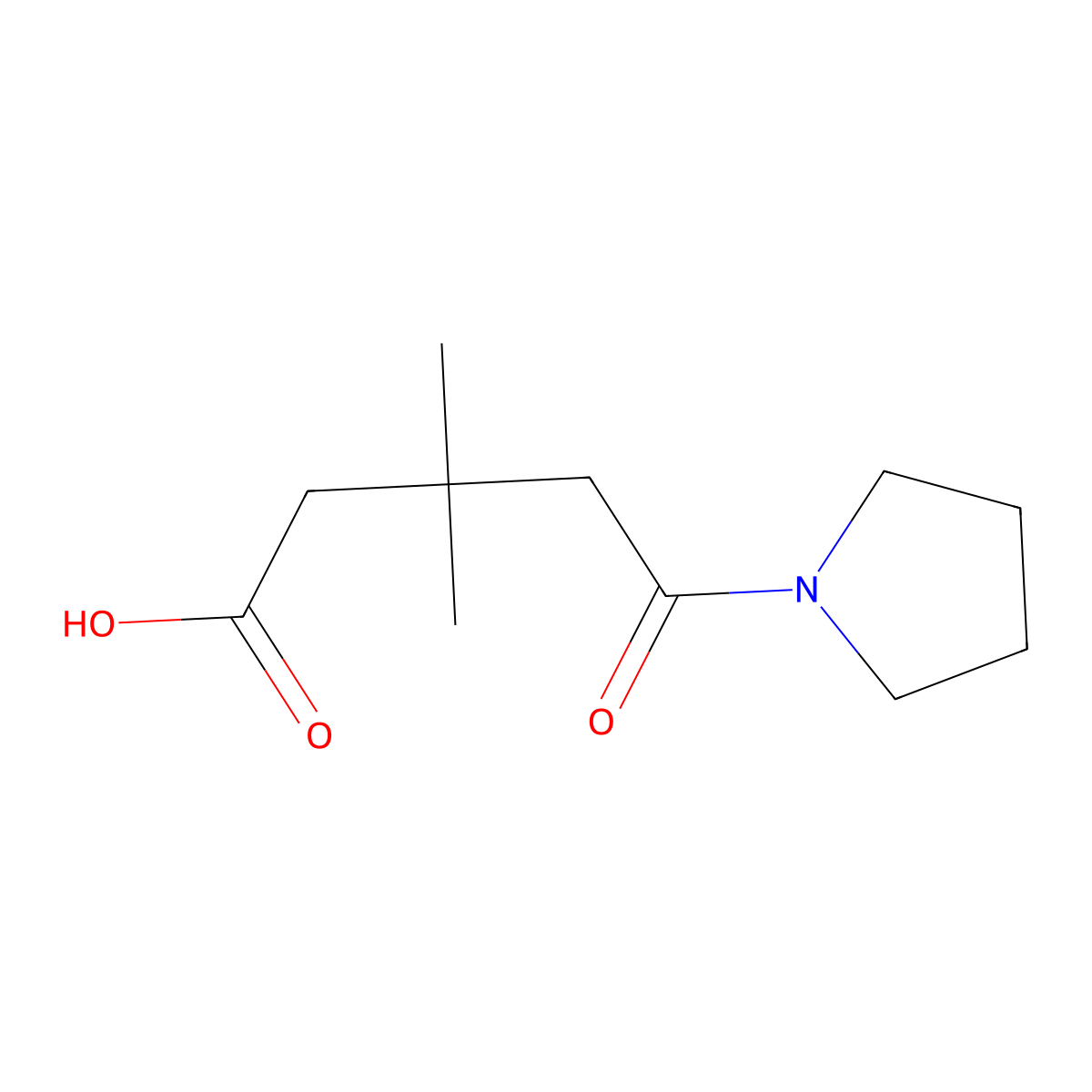 3,3-Dimethyl-5-oxo-5-(pyrrolidin-1-yl)pentanoic acid molecular structure, CAS 20129-56-0