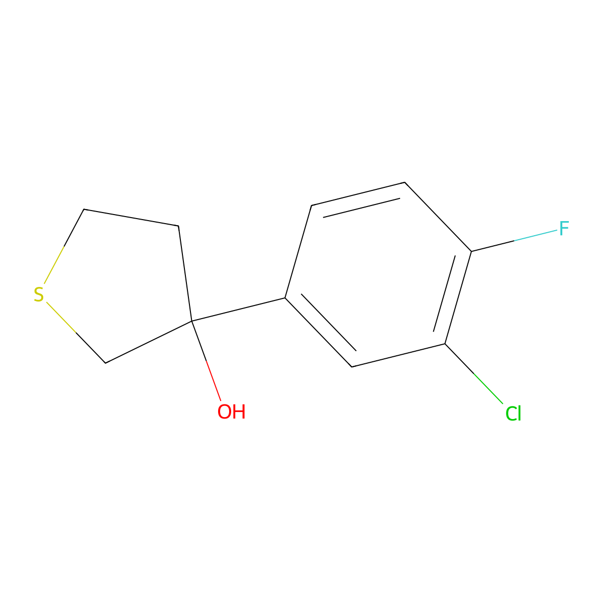 3-(3-Chloro-4-fluorophenyl)tetrahydrothiophene-3-ol molecular structure, CAS 2012916-89-9