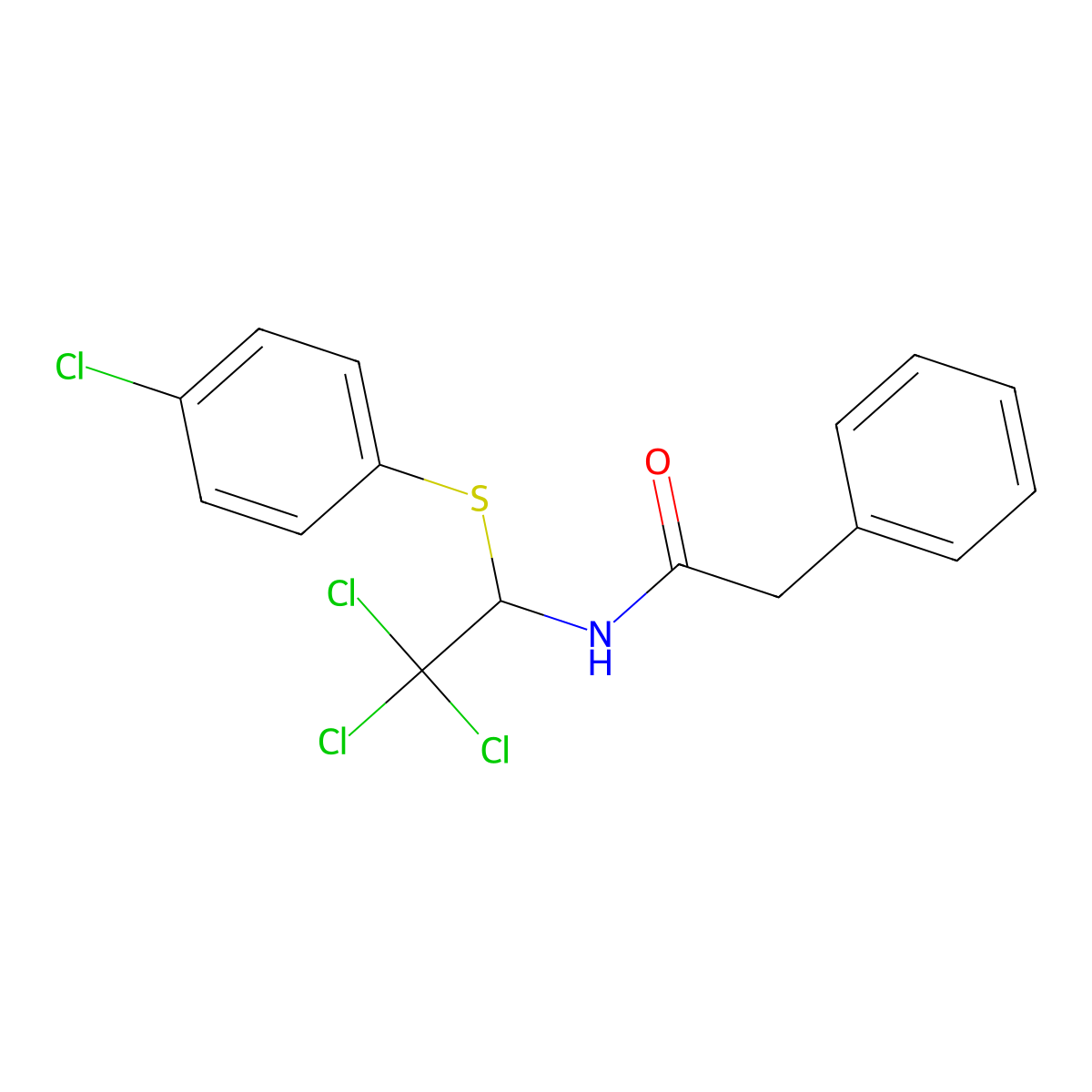 2-phenyl-N-[2,2,2-trichloro-1-(4-chlorophenyl)sulfanylethyl]acetamide molecular structure, CAS 201299-69-6