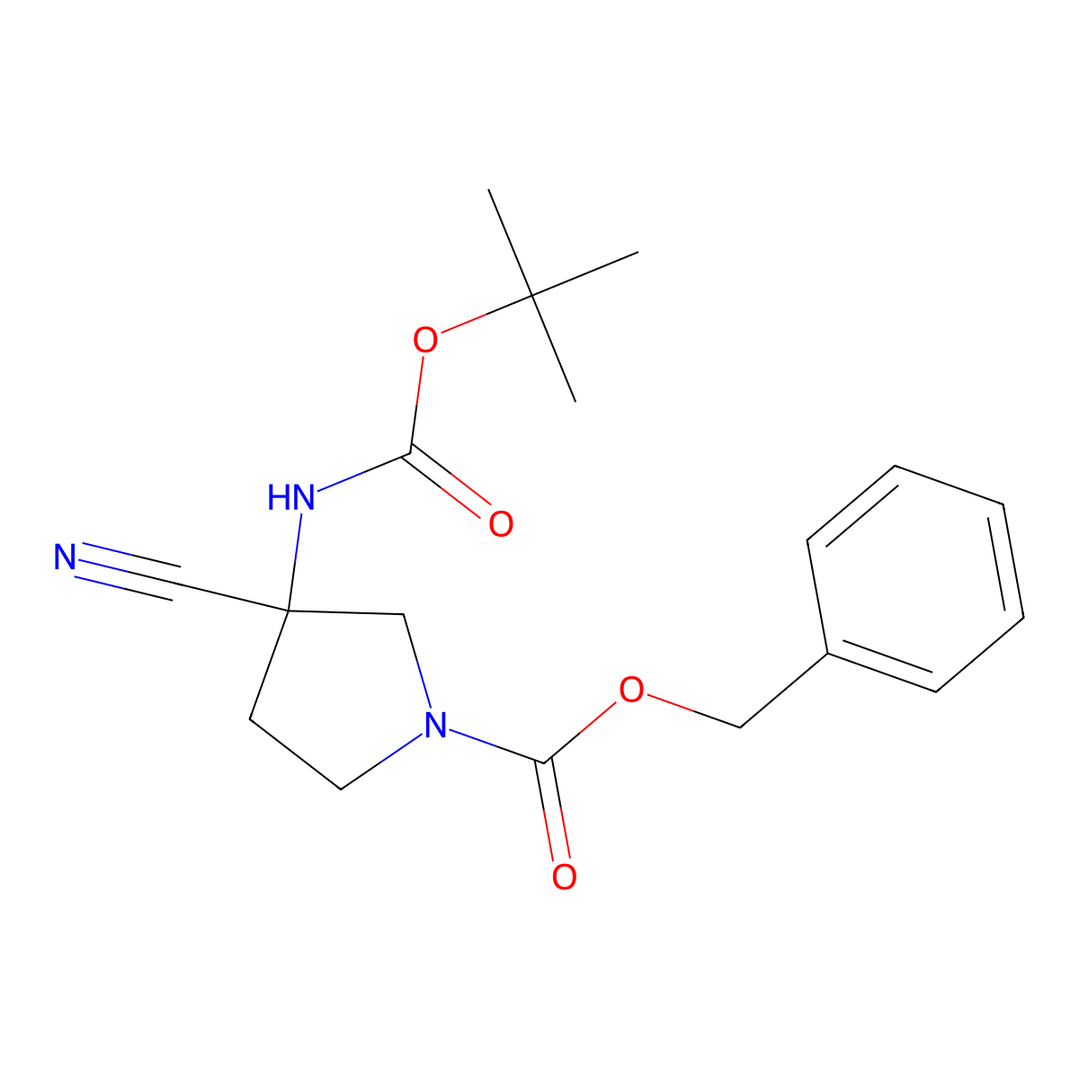 Benzyl 3-((tert-butoxycarbonyl)amino)-3-cyanopyrrolidine-1-carboxylate molecular structure, CAS 2013058-13-2