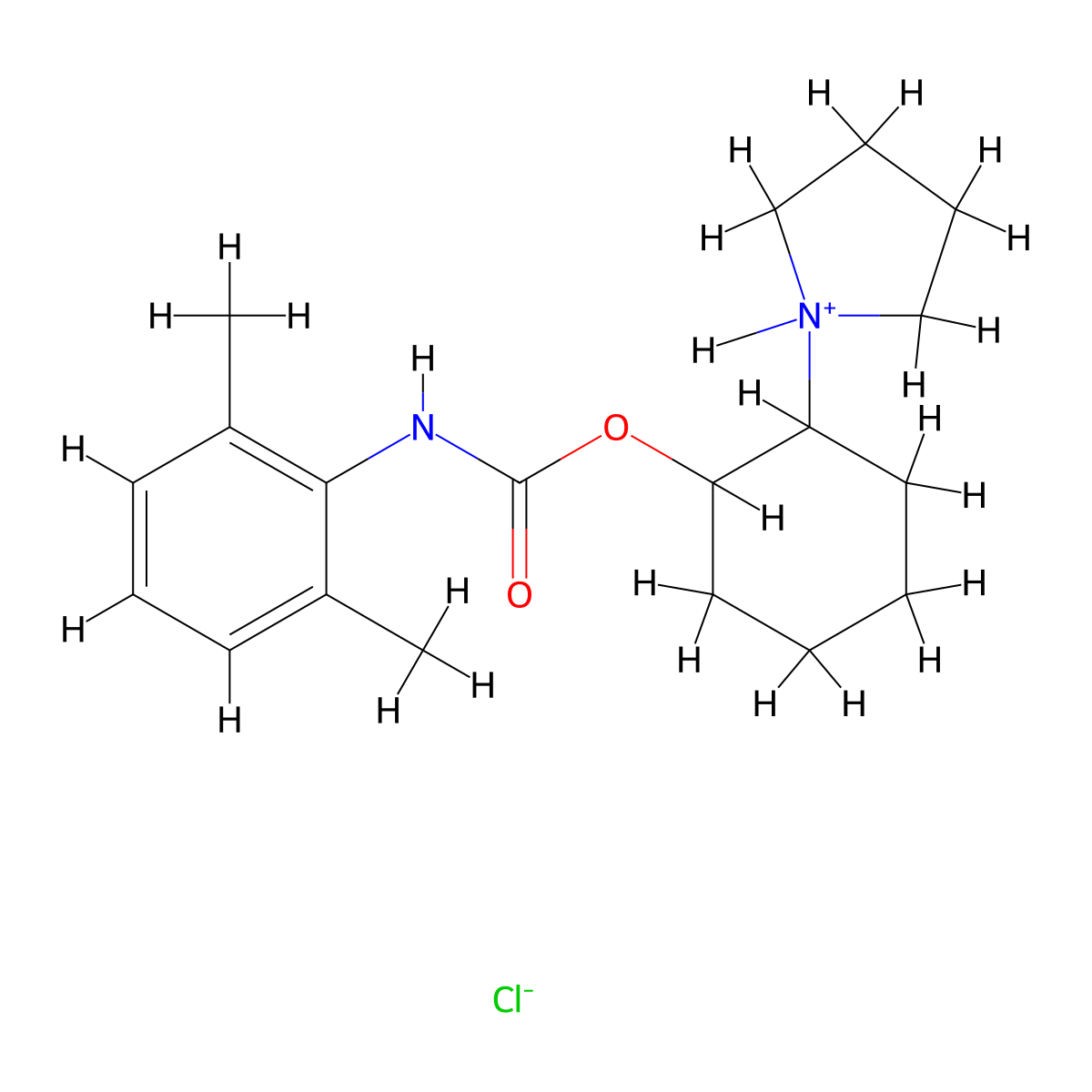 Carbanilic acid, 2,6-dimethyl-, 2-(1-pyrrolidinyl)cyclohexyl ester, hydrochloride molecular structure, CAS 20131-73-1