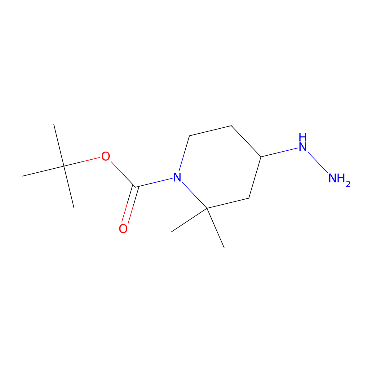 Tert-butyl 4-hydrazino-2,2-dimethyl-piperidine-1-carboxylate molecular structure, CAS 2013120-92-6