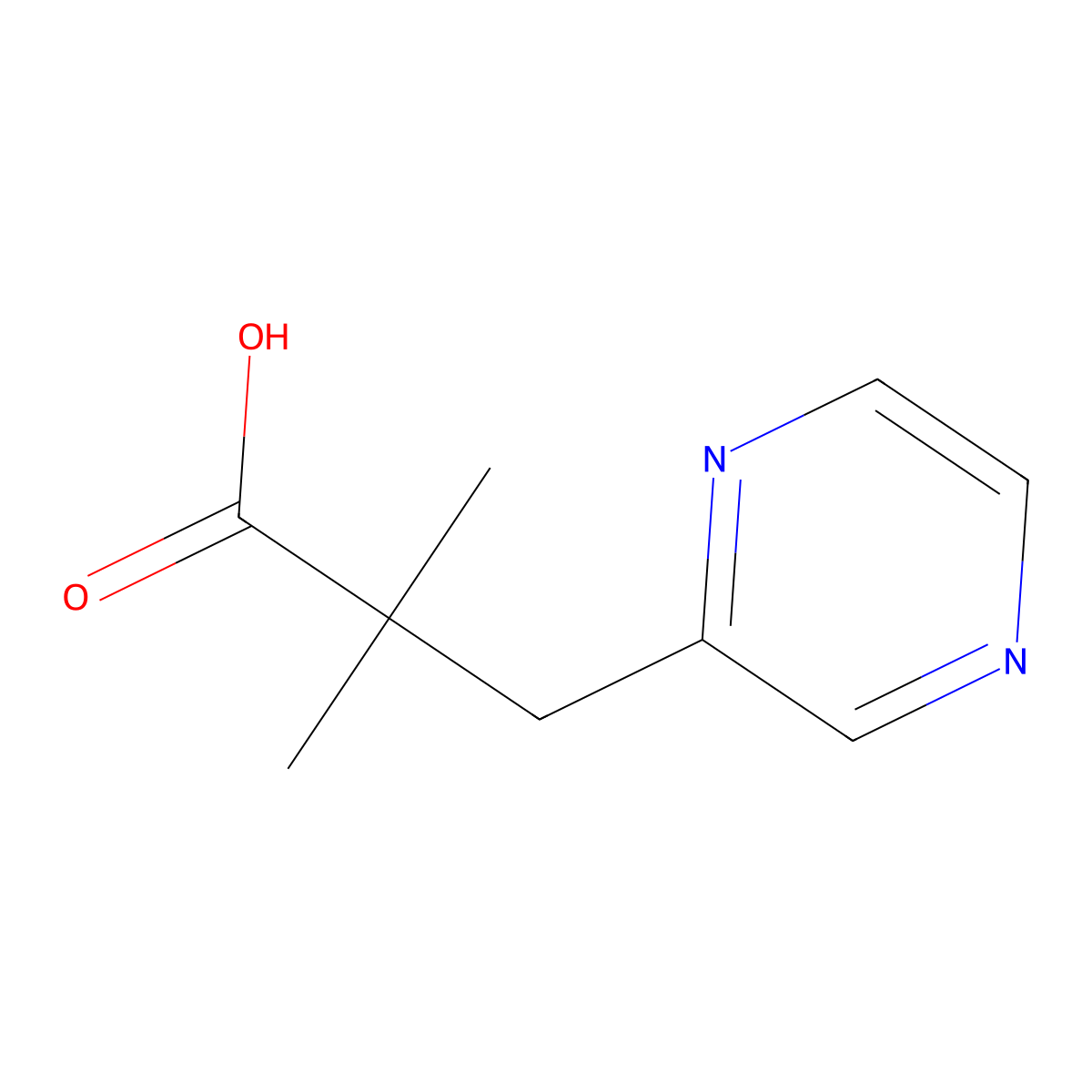 2,2-Dimethyl-3-(pyrazin-2-yl)propanoic acid molecular structure, CAS 2013162-74-6