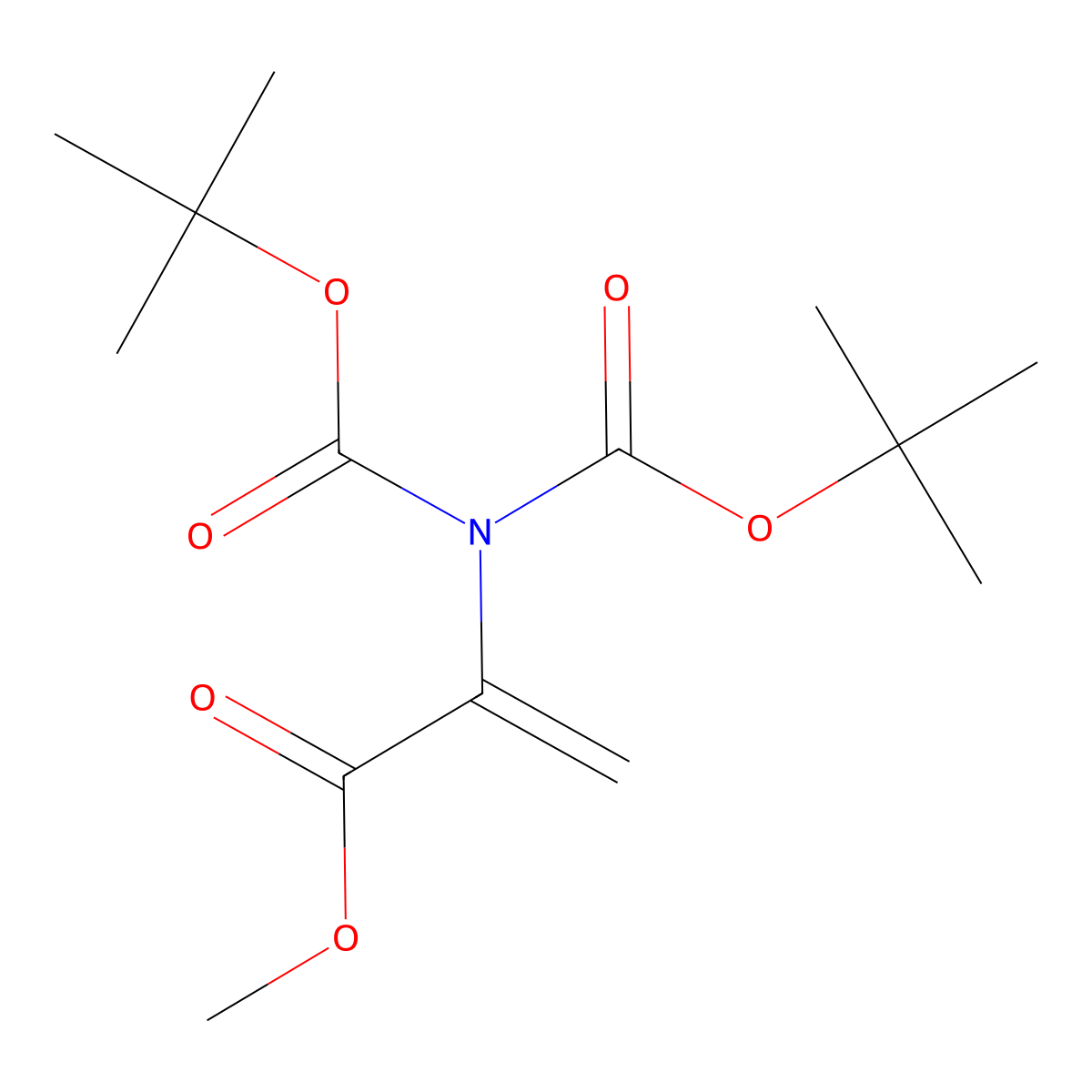 Methyl 2-(bis((tert-butoxy)carbonyl)amino)prop-2-enoate molecular structure, CAS 201338-62-7