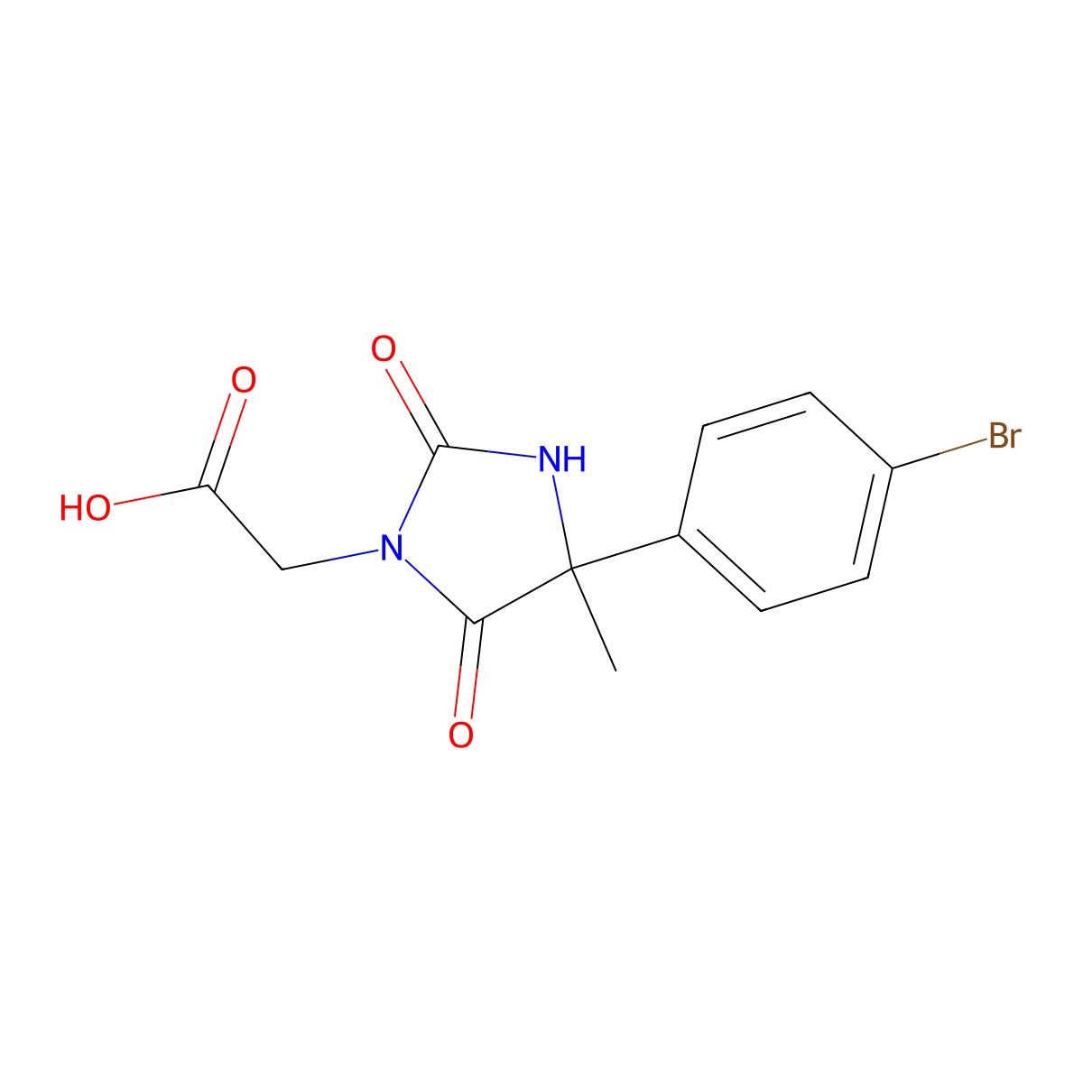 2-[4-(4-Bromophenyl)-4-methyl-2,5-dioxoimidazolidin-1-yl]acetic acid molecular structure, CAS 201354-88-3