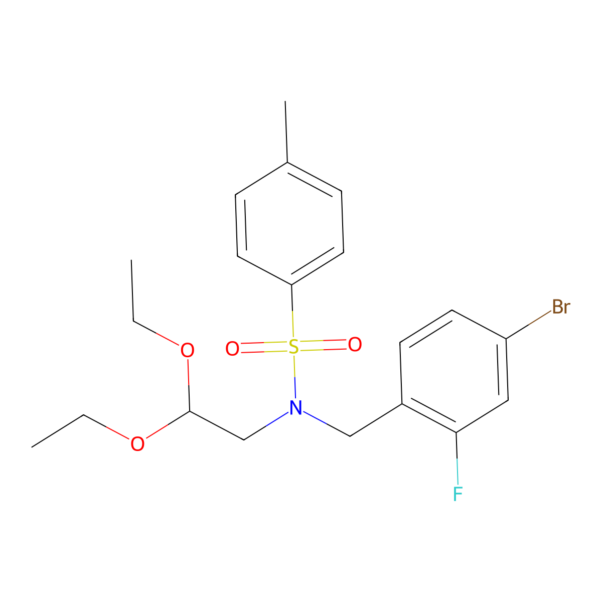 N-[(4-Bromo-2-fluorophenyl)methyl]-N-(2,2-diethoxyethyl)-4-methylbenzenesulfonamide molecular structure, CAS 2013582-60-8