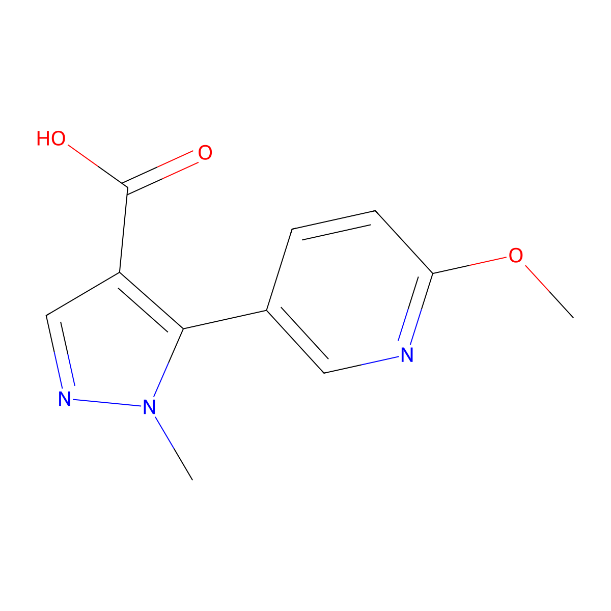5-(6-methoxypyridin-3-yl)-1-methyl-1H-pyrazole-4-carboxylic acid molecular structure, CAS 2013605-04-2