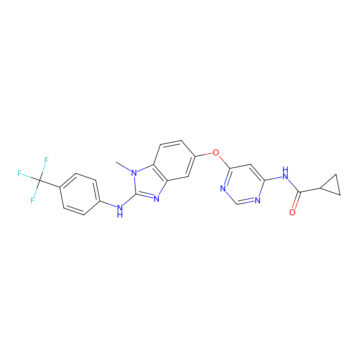 N-[6-[[1-Methyl-2-[[4-(trifluoromethyl)phenyl]amino]-5-benzimidazolyl]oxy]-4-pyrimidinyl]cyclopropanecarboxamide molecular structure, CAS 2013606-26-1
