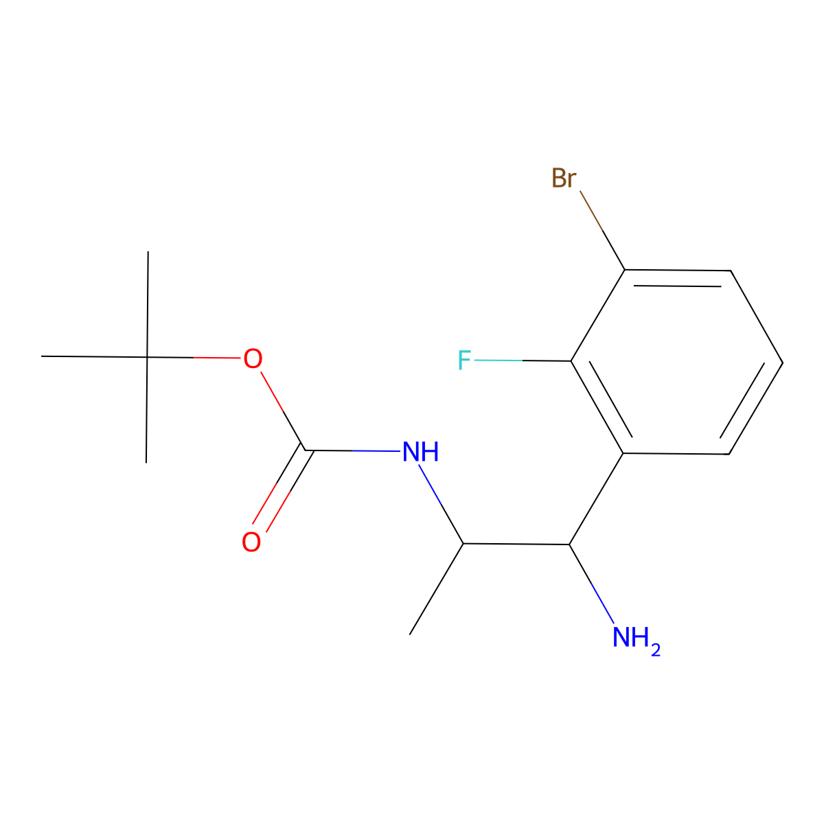 tert-butyl N-[1-amino-1-(3-bromo-2-fluorophenyl)propan-2-yl]carbamate molecular structure, CAS 2013611-99-7