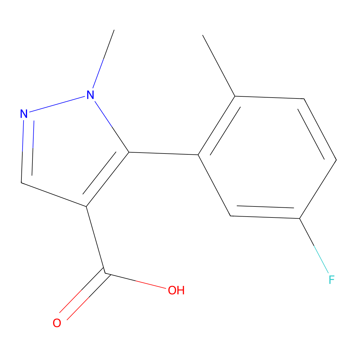 5-(5-fluoro-2-methylphenyl)-1-methyl-1H-pyrazole-4-carboxylic acid molecular structure, CAS 2013759-25-4