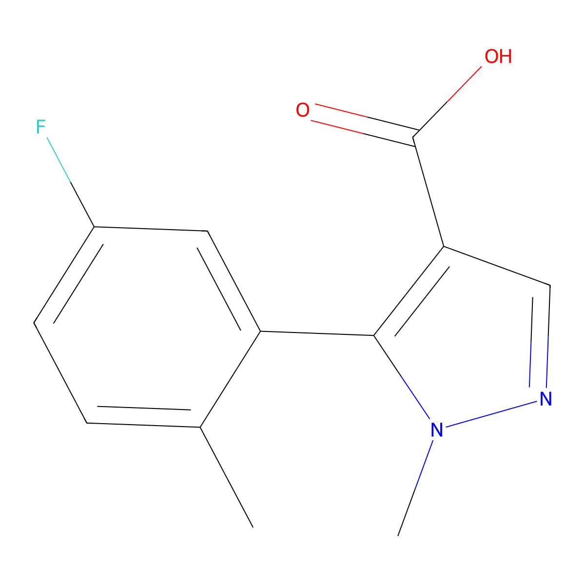 5-(5-fluoro-2-methylphenyl)-1-methyl-1H-pyrazole-4-carboxylic acid molecular structure, CAS 2013759-25-4