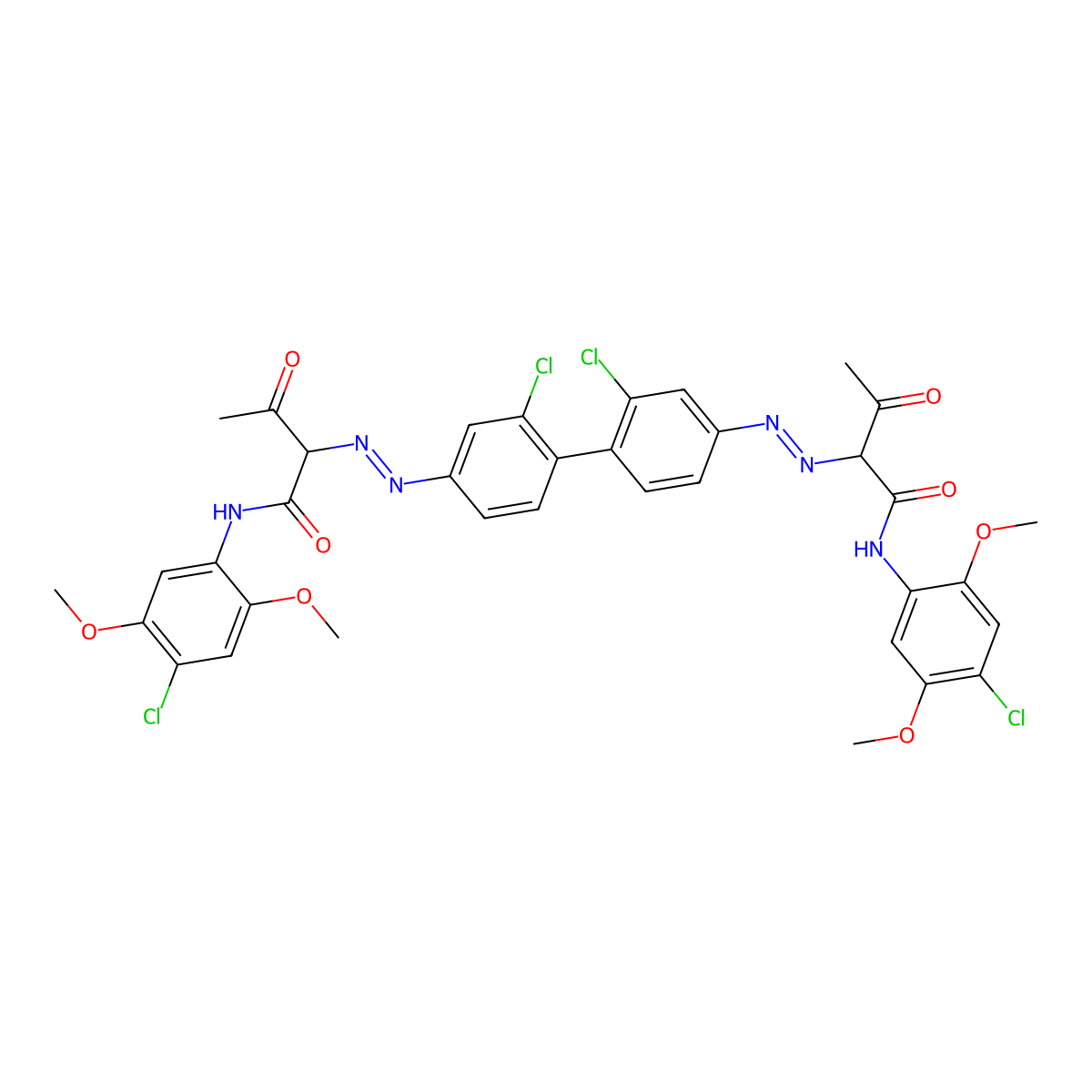 Butanamide, 2,2'-[(2,2'-dichloro[1,1'-biphenyl]-4,4'-diyl)bis(2,1-diazenediyl)]bis[N-(4-chloro-2,5-dimethoxyphenyl)-3-oxo- molecular structure, CAS 20139-72-4
