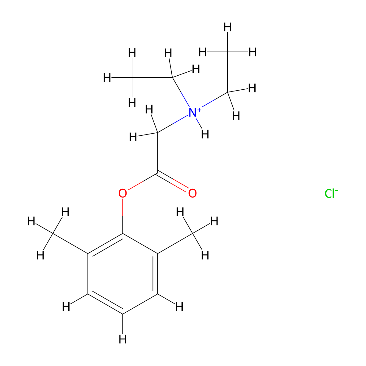 Glycine, N,N-diethyl-, 2,6-xylyl ester, hydrochloride molecular structure, CAS 2014-22-4