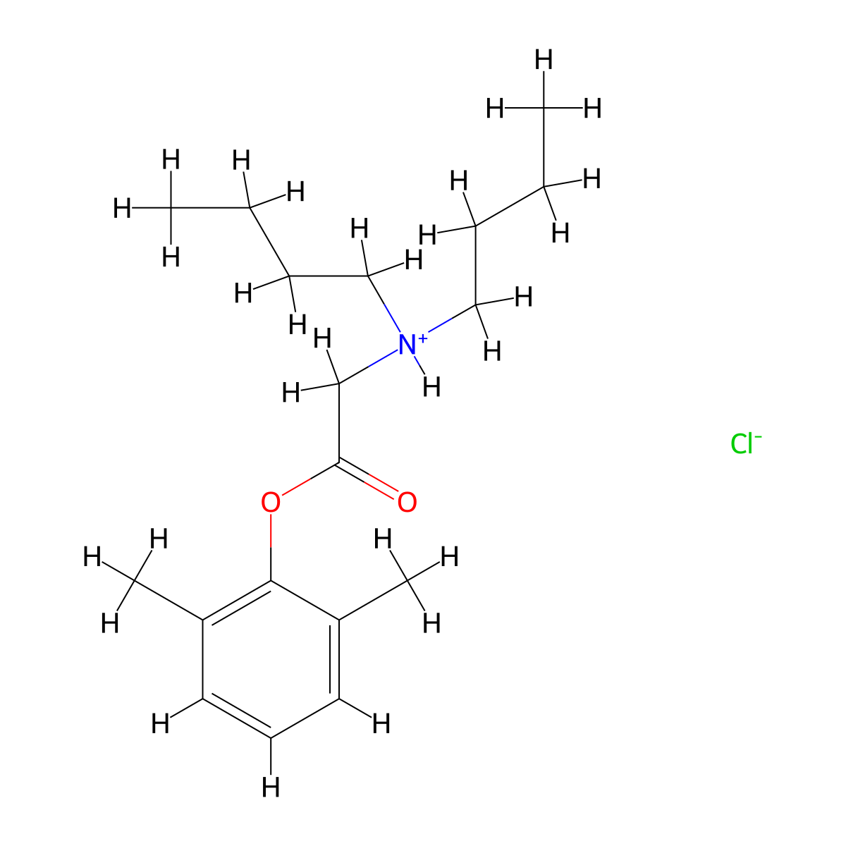 Glycine, N,N-dibutyl-, 2,6-xylyl ester, hydrochloride molecular structure, CAS 2014-24-6