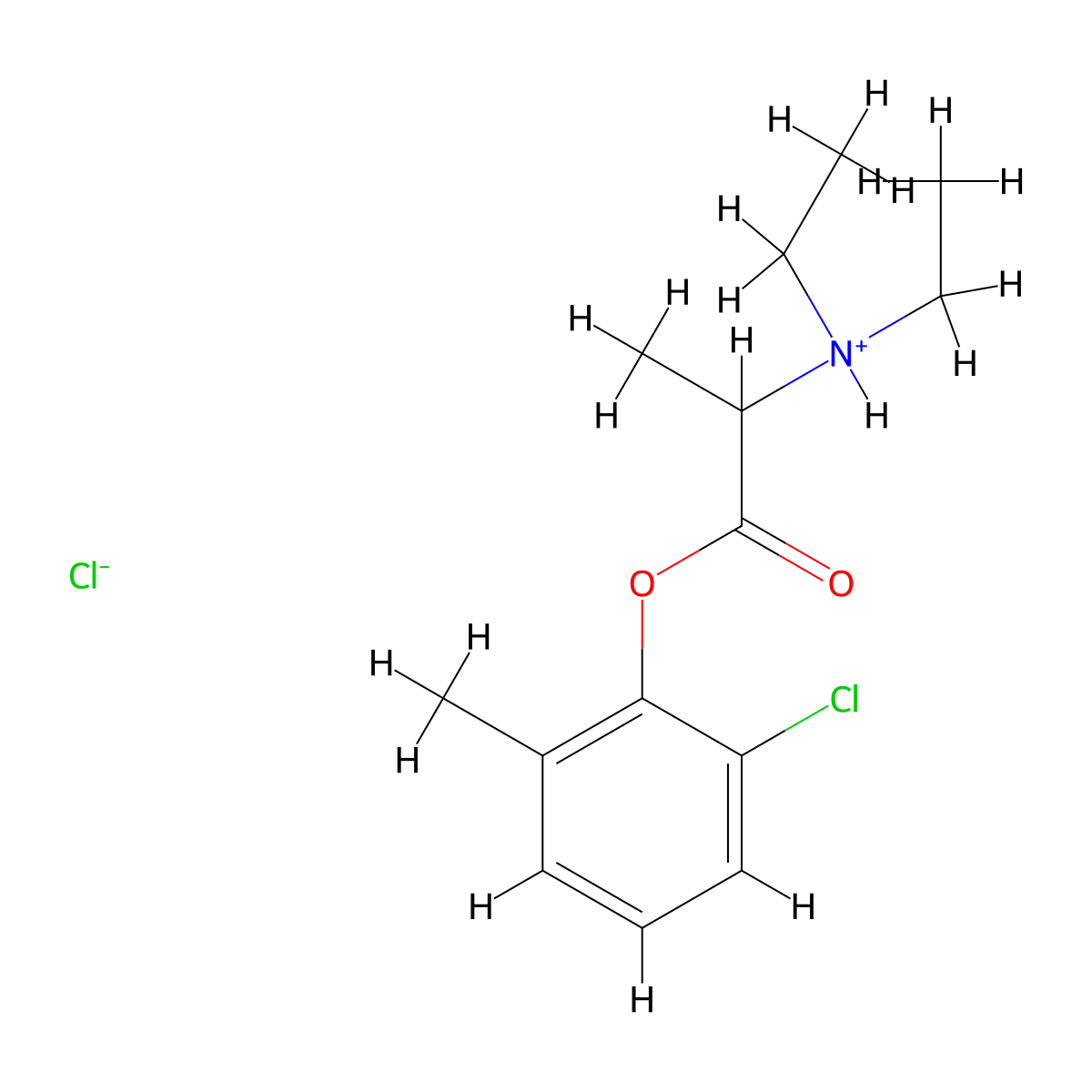 2-Chloro-6-methylphenyl N,N-diethylalaninate--hydrogen chloride (1/1) molecular structure, CAS 2014-30-4