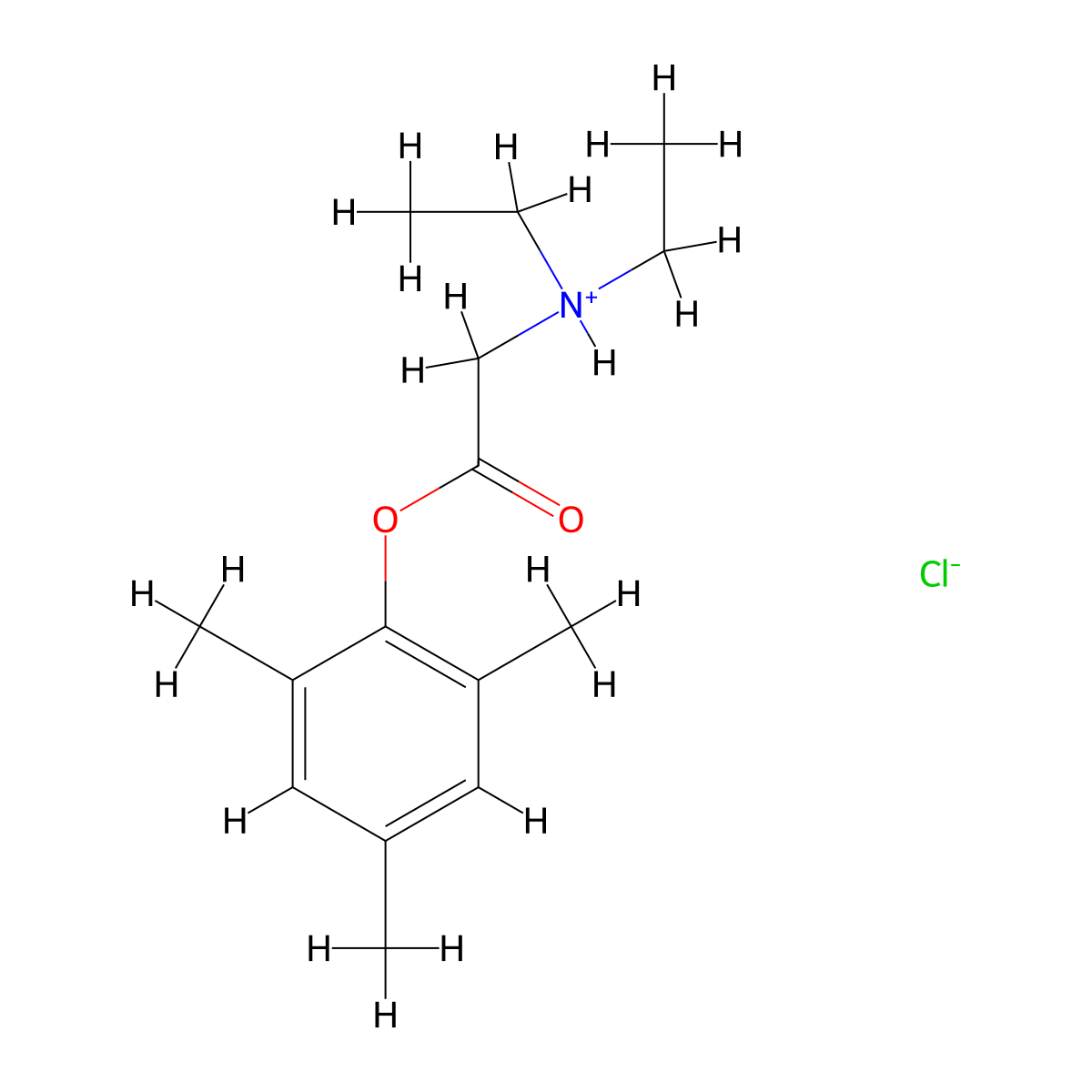 2,4,6-Trimethylphenyl N,N-diethylglycinate--hydrogen chloride (1/1) molecular structure, CAS 2014-32-6