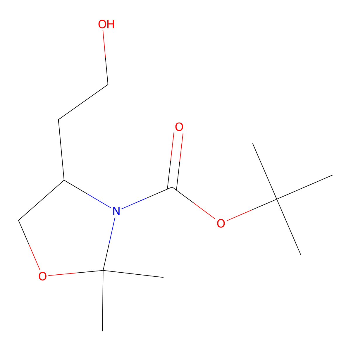 tert-Butyl (4R)-4-(2-hydroxyethyl)-2,2-dimethyl-1,3-oxazolidine-3-carboxylate molecular structure, CAS 201404-86-6
