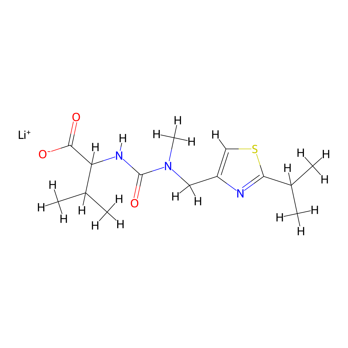 N-[N-Methyl-N-((2-isopropyl-4-thiazolyl)methyl)aminocarbonyl]-L-valine lithium salt molecular structure, CAS 201409-23-6