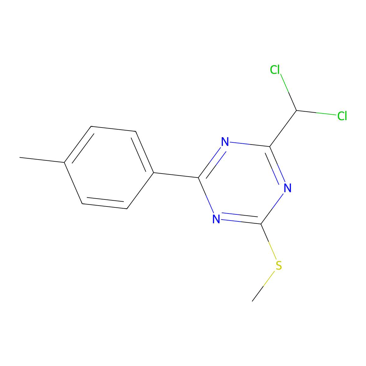 2-(Dichloromethyl)-4-(4-methylphenyl)-6-(methylthio)-1,3,5-triazine molecular structure, CAS 201415-79-4