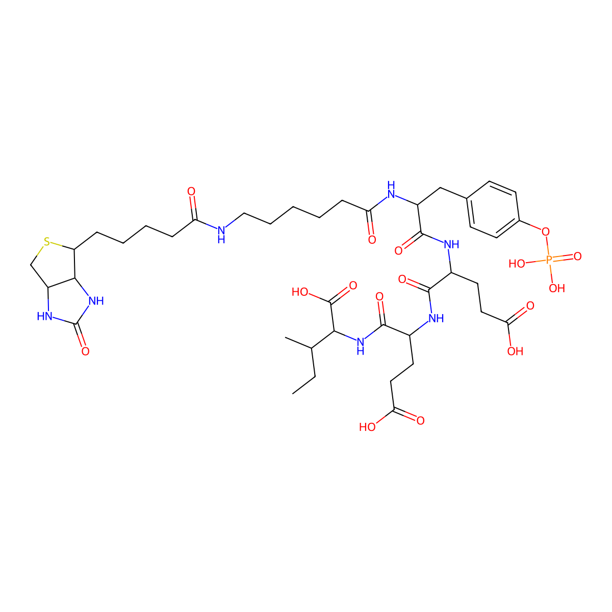 Biotinyl-e-aminocaproyl-Tyr(PO3H2)-Glu-Glu-Ile-OH molecular structure, CAS 201422-05-1