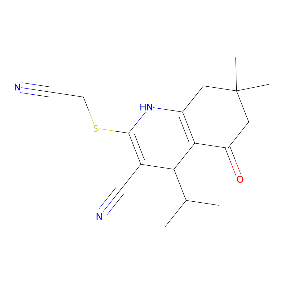 2-(Cyanomethylsulfanyl)-7,7-dimethyl-5-oxo-4-propan-2-yl-1,4,6,8-tetrahydroquinoline-3-carbonitrile molecular structure, CAS 201424-77-3