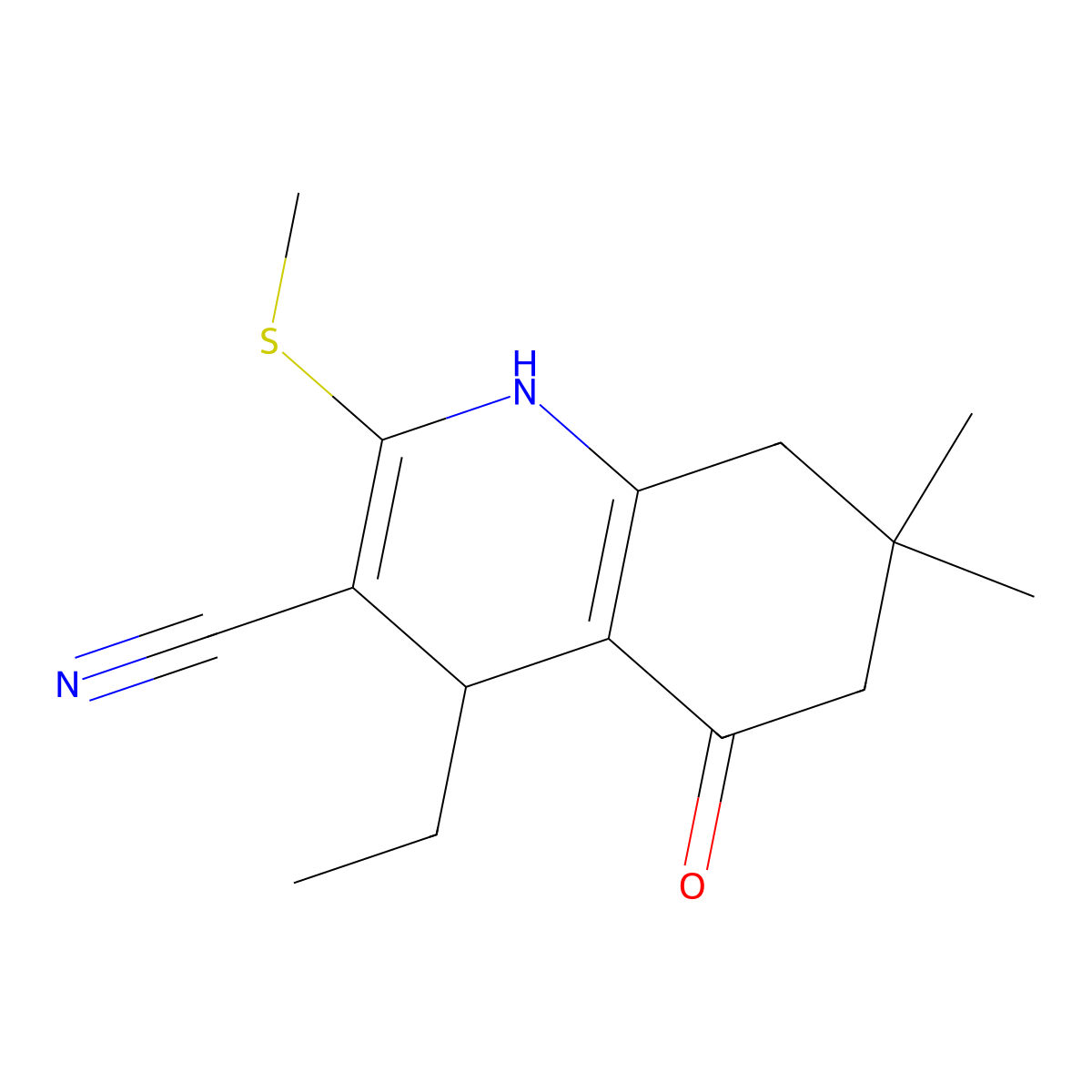 4-Ethyl-7,7-dimethyl-2-methylsulfanyl-5-oxo-1,4,6,8-tetrahydroquinoline-3-carbonitrile molecular structure, CAS 201424-83-1