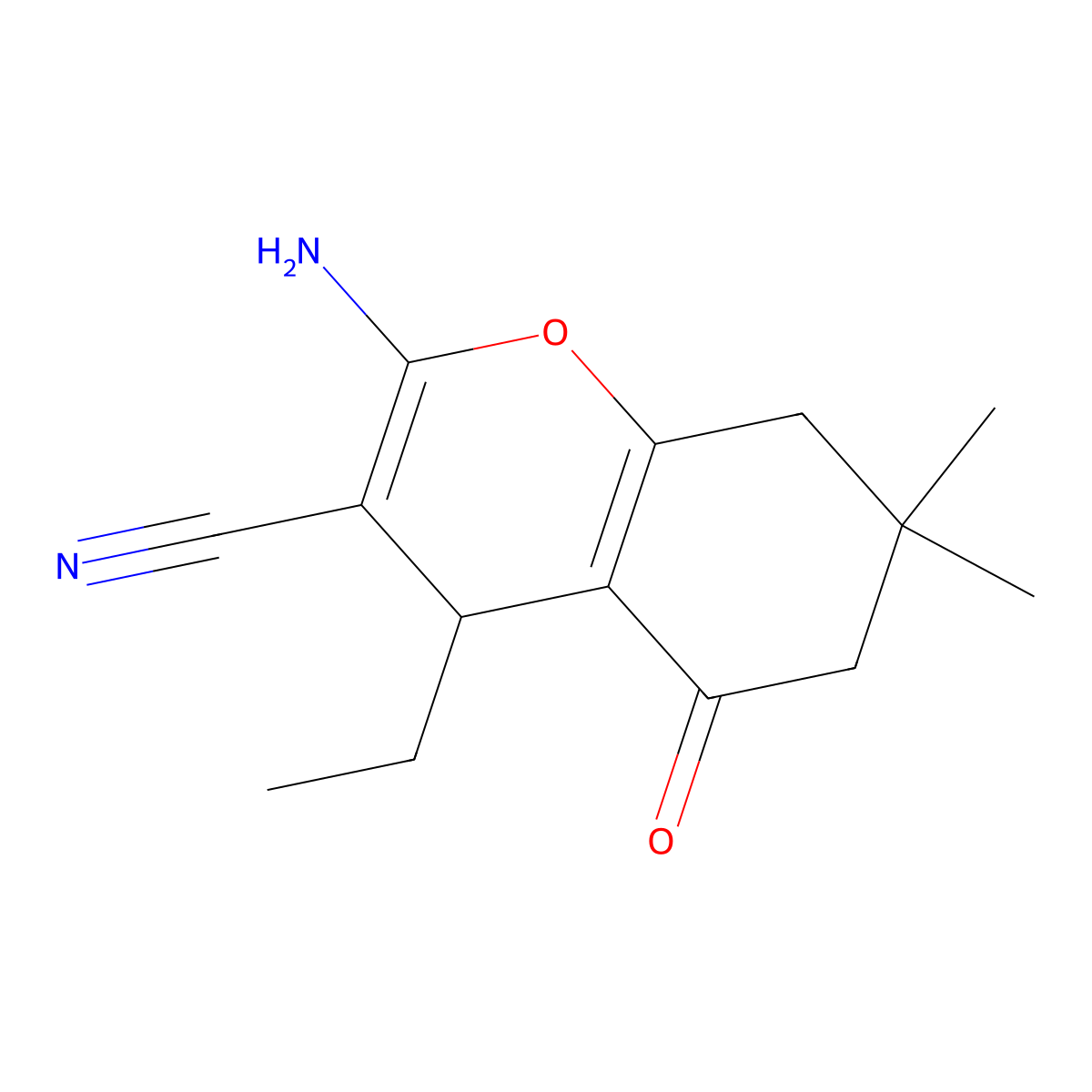 2-amino-4-ethyl-7,7-dimethyl-5-oxo-5,6,7,8-tetrahydro-4H-chromene-3-carbonitrile molecular structure, CAS 201424-86-4