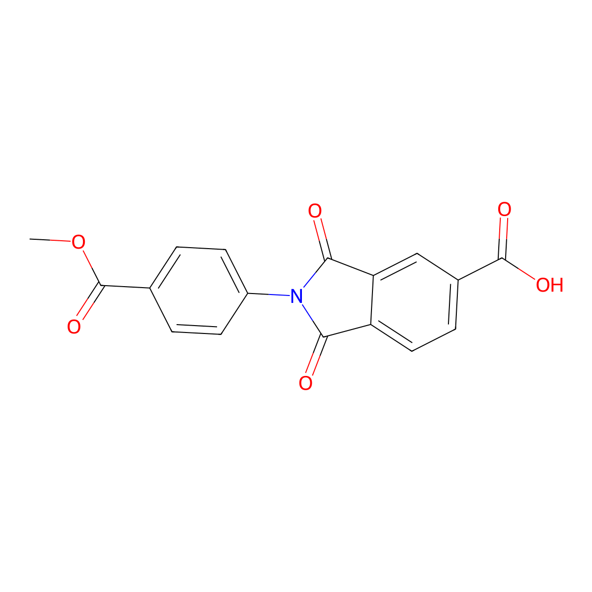 2-[4-(methoxycarbonyl)phenyl]-1,3-dioxo-2,3-dihydro-1H-isoindole-5-carboxylic acid molecular structure, CAS 201481-01-8