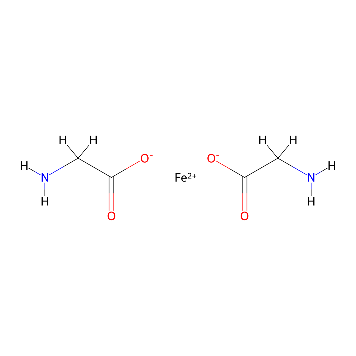 Ferrous glycinate molecular structure, CAS 20150-34-9