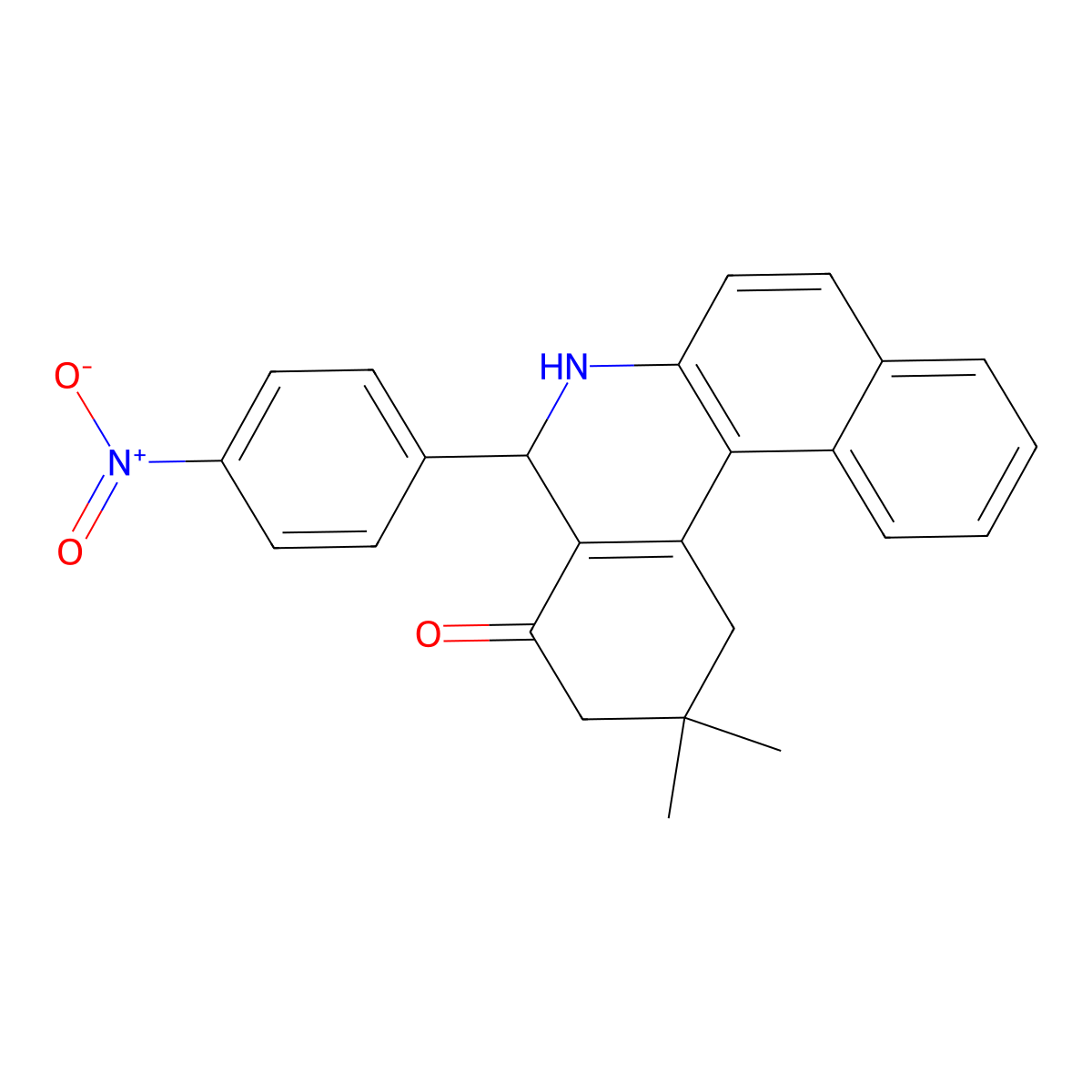 2,2-dimethyl-5-(4-nitrophenyl)-2,3,5,6-tetrahydrobenzo[a]phenanthridin-4(1H)-one molecular structure, CAS 20150-53-2