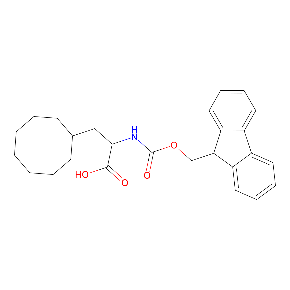 (2S)-3-cyclooctyl-2-(9H-fluoren-9-ylmethoxycarbonylamino)propanoic acid molecular structure, CAS 2015188-99-3