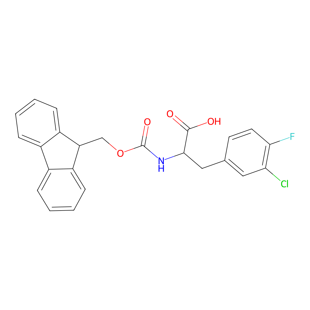 (2R)-3-(3-chloro-4-fluorophenyl)-2-({[(9H-fluoren-9-yl)methoxy]carbonyl}amino)propanoic acid molecular structure, CAS 2015231-82-8