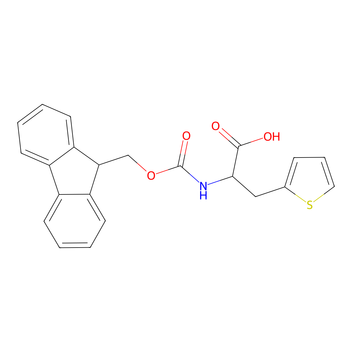 (R)-2-((((9H-Fluoren-9-yl)methoxy)carbonyl)amino)-3-(thiophen-2-yl)propanoic acid molecular structure, CAS 201532-42-5