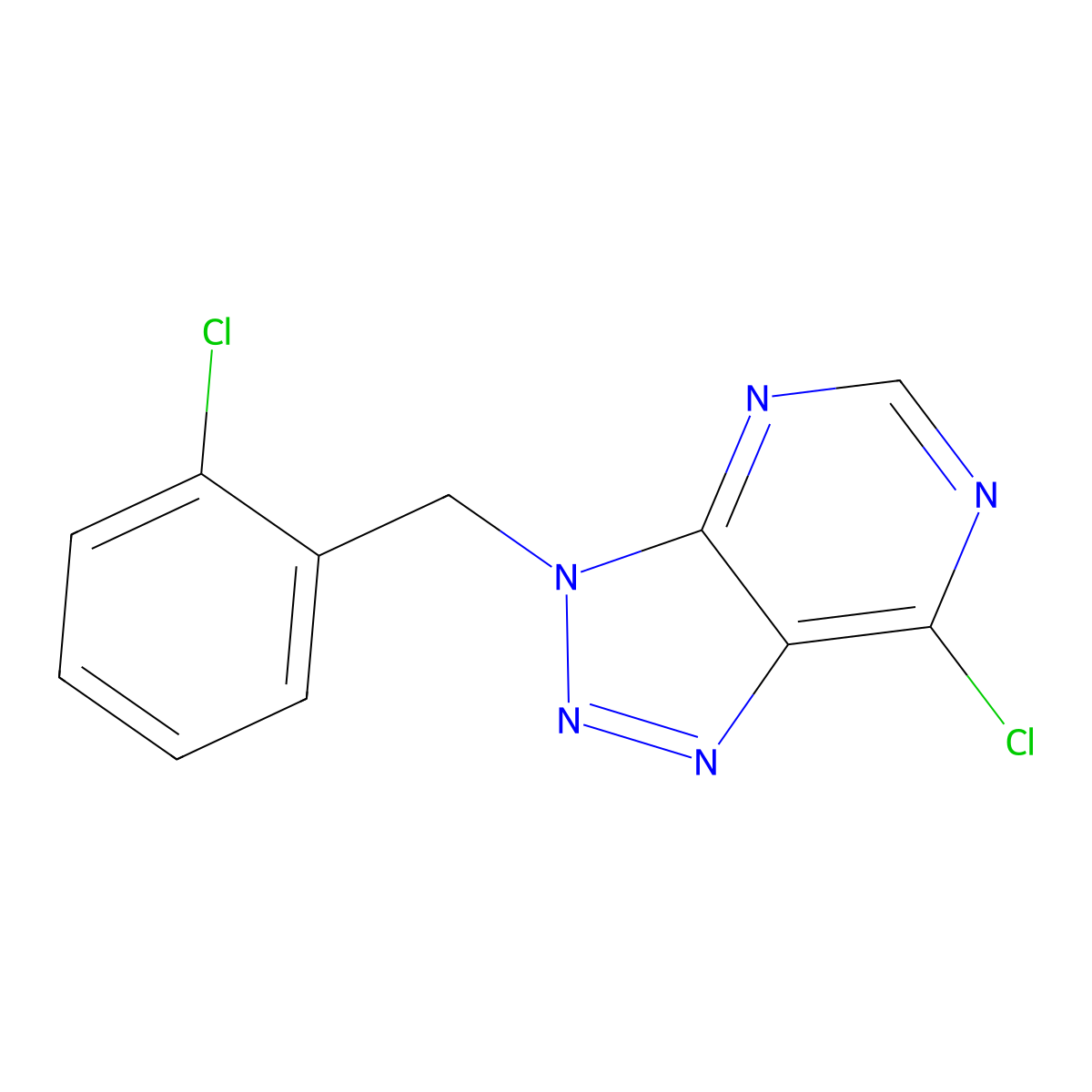 3H-1,2,3-Triazolo[4,5-d]pyrimidine, 7-chloro-3-[(2-chlorophenyl)methyl]- molecular structure, CAS 201541-70-0
