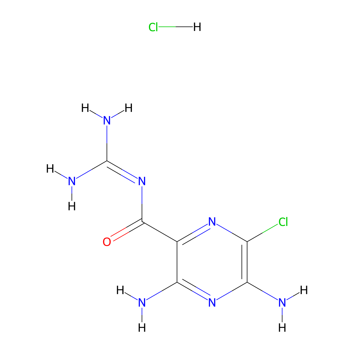 Amiloride hydrochloride anhydrous molecular structure, CAS 2016-88-8