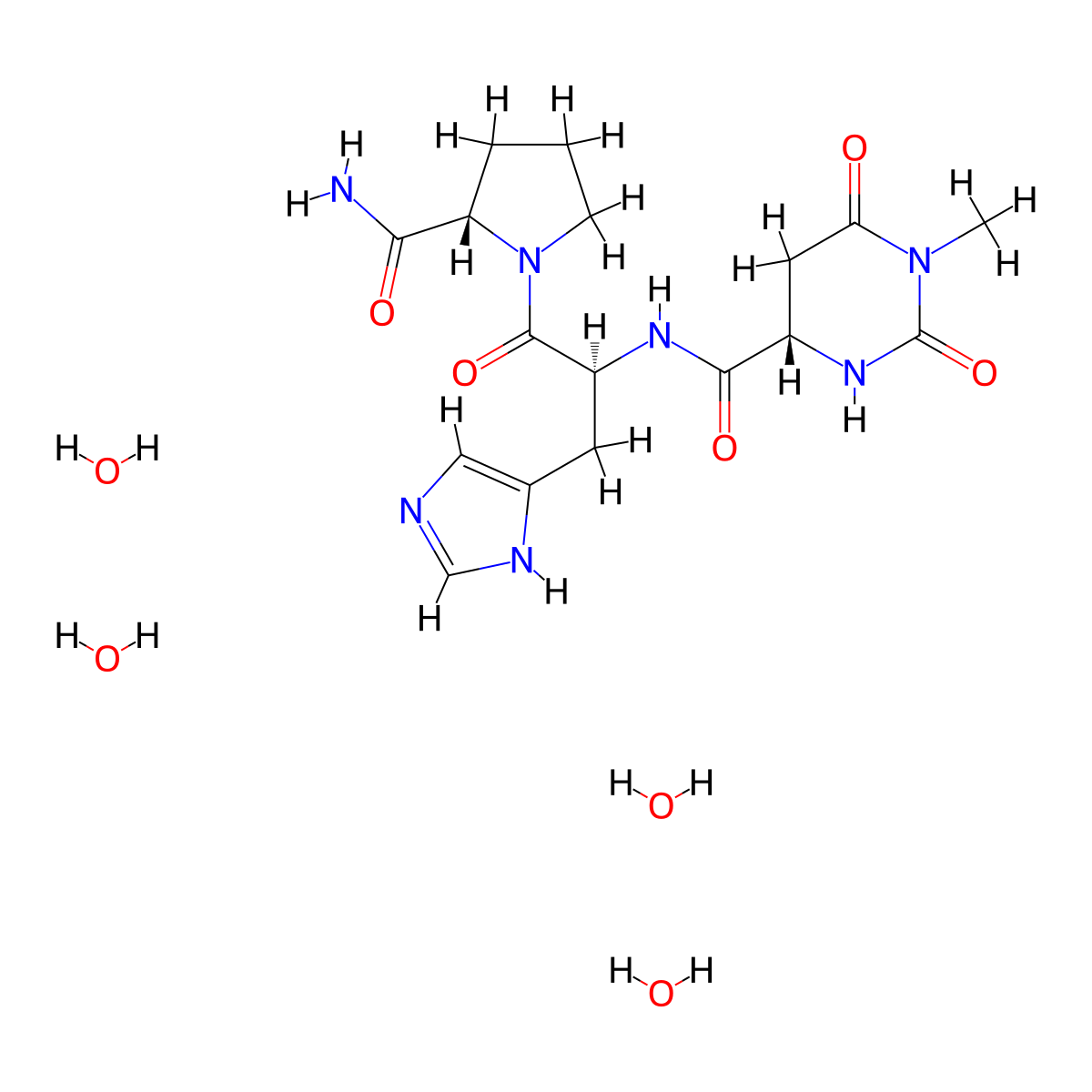 Taltirelin tetrahydrate molecular structure, CAS 201677-75-0