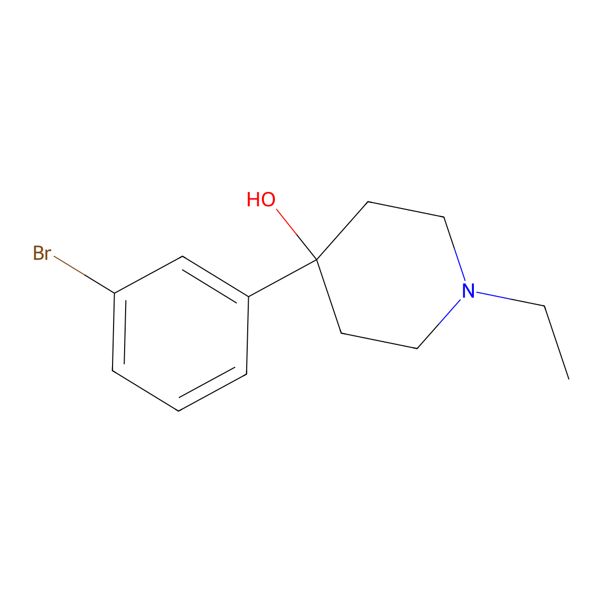 4-(3-Bromophenyl)-1-ethylpiperidin-4-ol molecular structure, CAS 2016778-90-6
