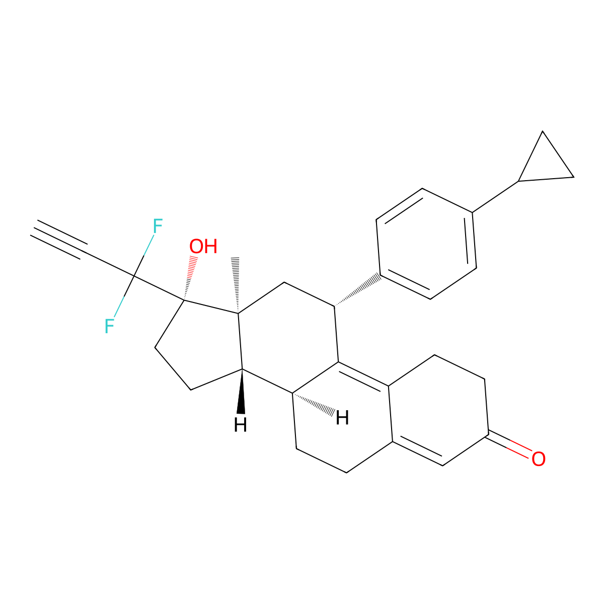 (8S,11R,13S,14S,17S)-11-(4-cyclopropylphenyl)-17-(1,1-difluoroprop-2-ynyl)-17-hydroxy-13-methyl-1,2,6,7,8,11,12,14,15,16-decahydrocyclopenta[a]phenanthren-3-one molecular structure, CAS 2016795-77-8