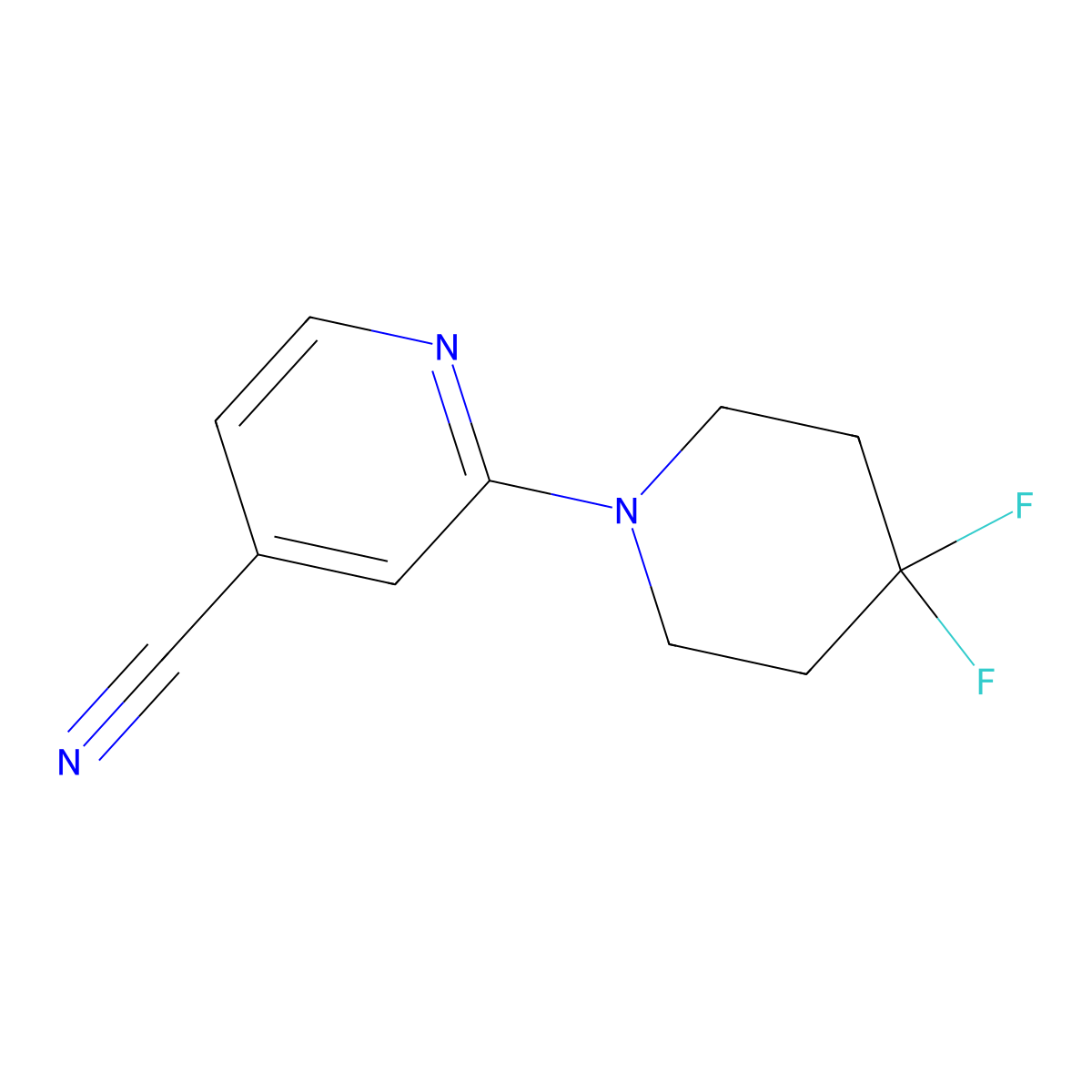 4,4-Difluoro-3,4,5,6-tetrahydro-2H-[1,2']bipyridinyl-4'-carbonitrile molecular structure, CAS 2017284-91-0