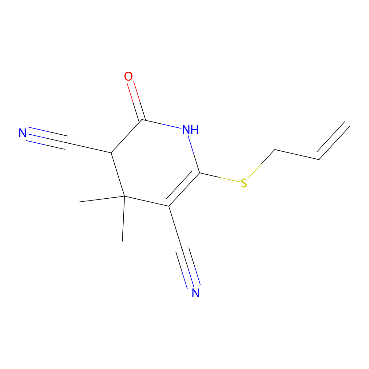 1,2,3,4-Tetrahydro-4,4-dimethyl-2-oxo-6-(2-propen-1-ylthio)-3,5-pyridinedicarbonitrile molecular structure, CAS 201733-67-7