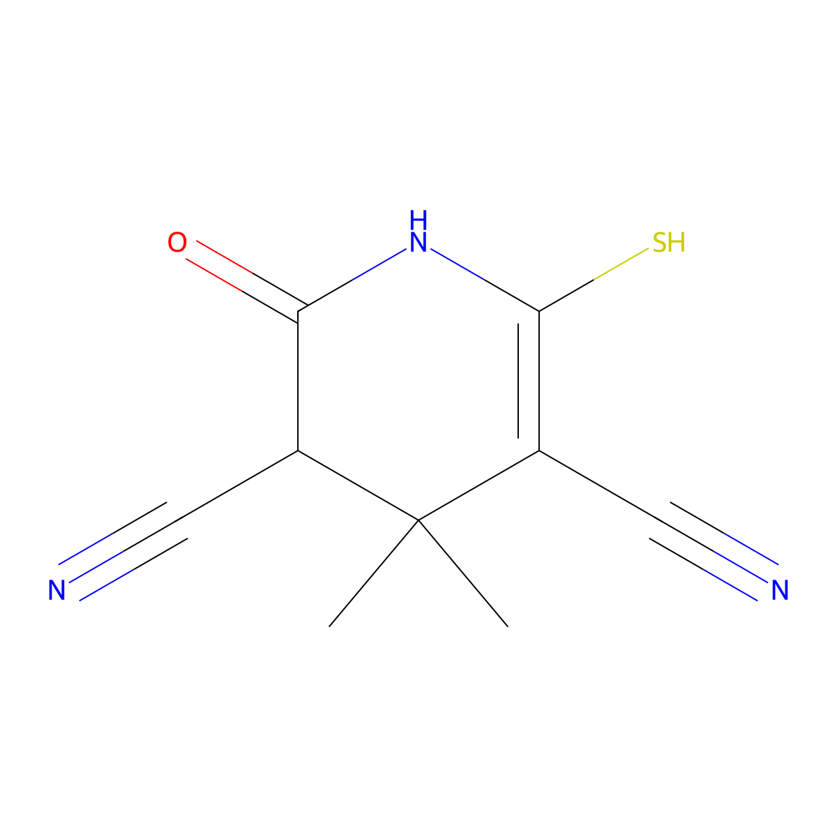 4,4-Dimethyl-2-oxo-6-sulfanyl-1,2,3,4-tetrahydropyridine-3,5-dicarbonitrile molecular structure, CAS 201733-68-8