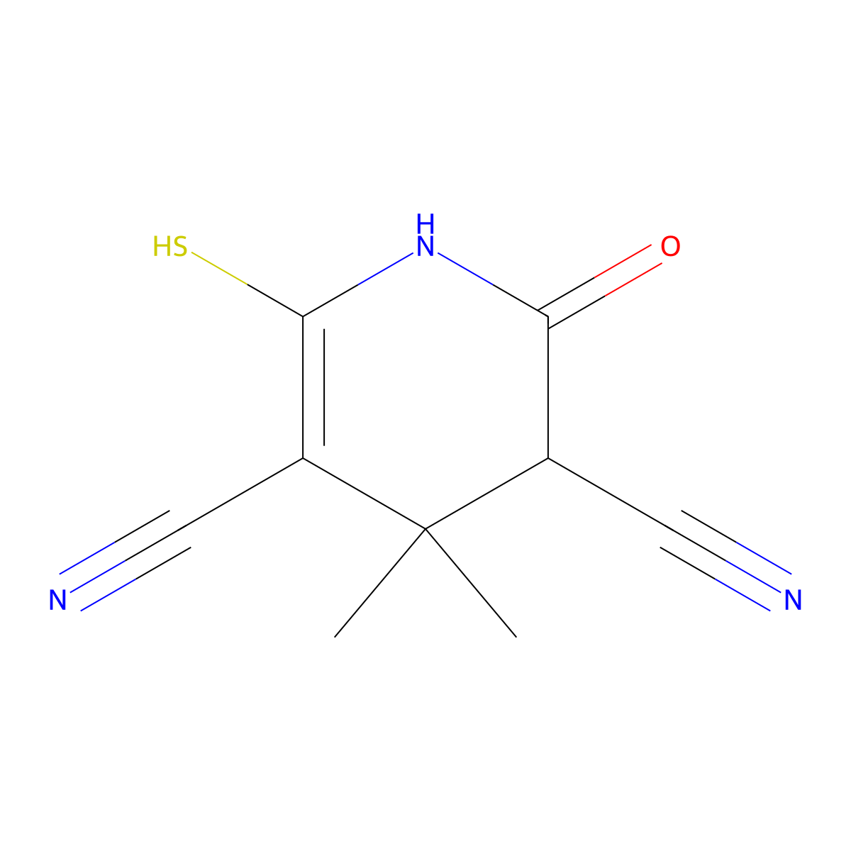 4,4-Dimethyl-2-oxo-6-sulfanyl-1,2,3,4-tetrahydropyridine-3,5-dicarbonitrile molecular structure, CAS 201733-68-8
