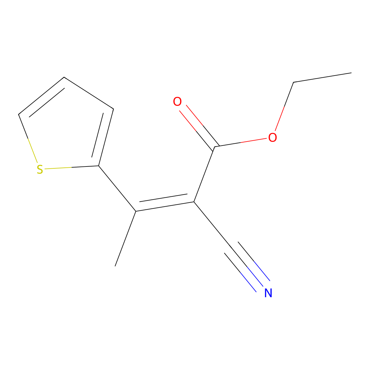 Ethyl 2-cyano-3-(thiophen-2-yl)but-2-enoate molecular structure, CAS 201733-74-6