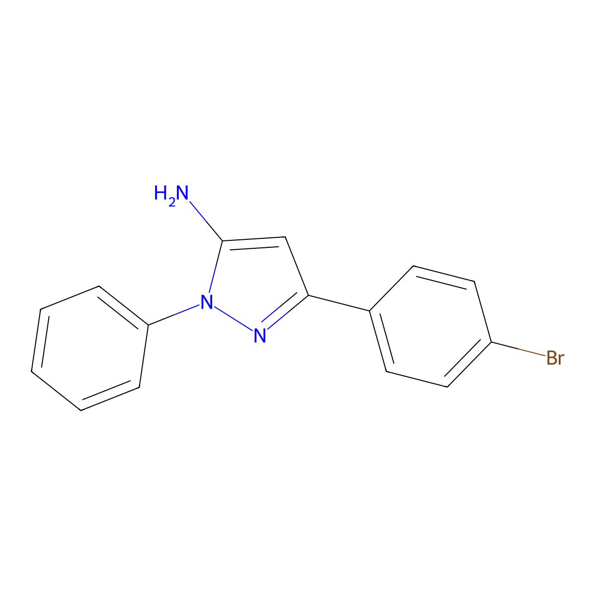 3-(4-Bromophenyl)-1-phenyl-1H-pyrazol-5-ylamine molecular structure, CAS 201735-04-8