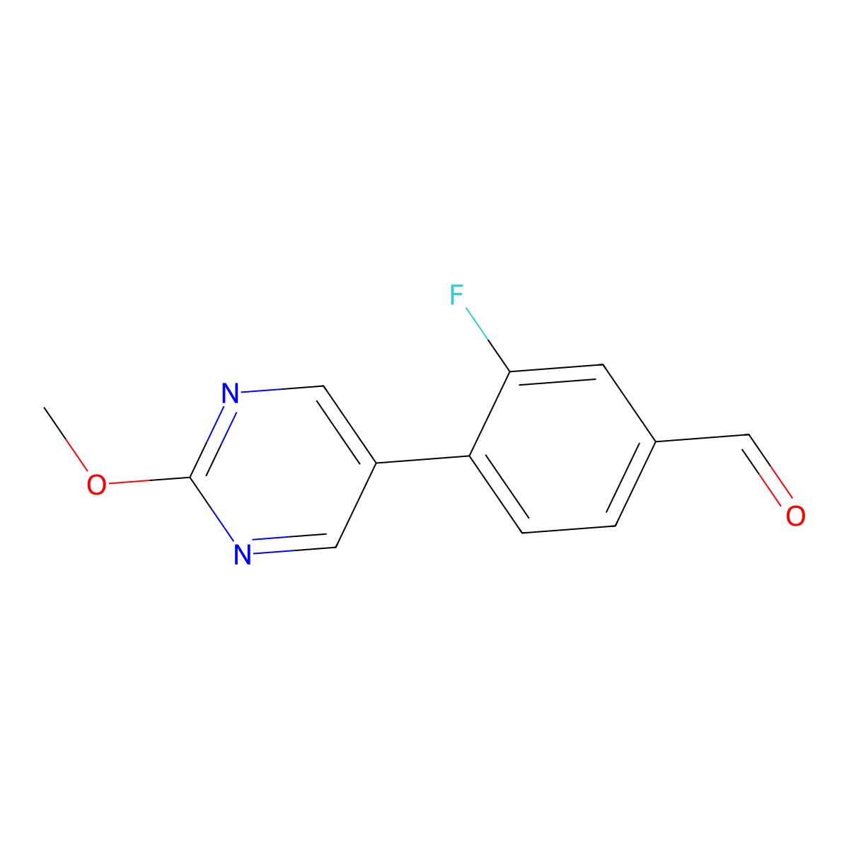 3-Fluoro-4-(2-methoxy-5-pyrimidinyl)benzaldehyde molecular structure, CAS 2017699-73-7