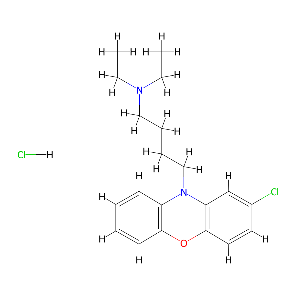 4-(2-Chloro-10H-phenoxazin-10-yl)-N,N-diethylbutan-1-amine--hydrogen chloride (1/1) molecular structure, CAS 201788-90-1