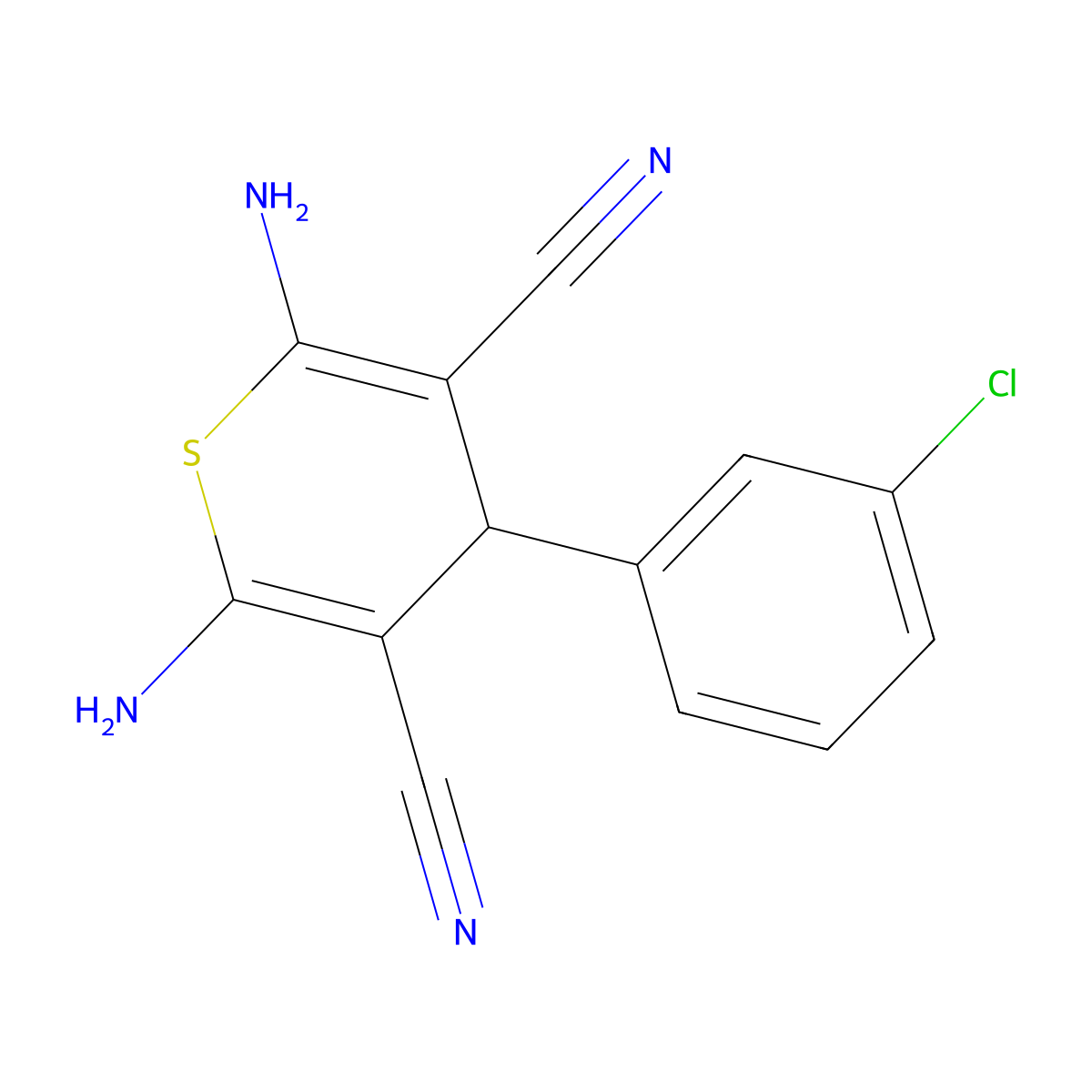2,6-diamino-4-(3-chlorophenyl)-4H-thiopyran-3,5-dicarbonitrile molecular structure, CAS 201807-12-7