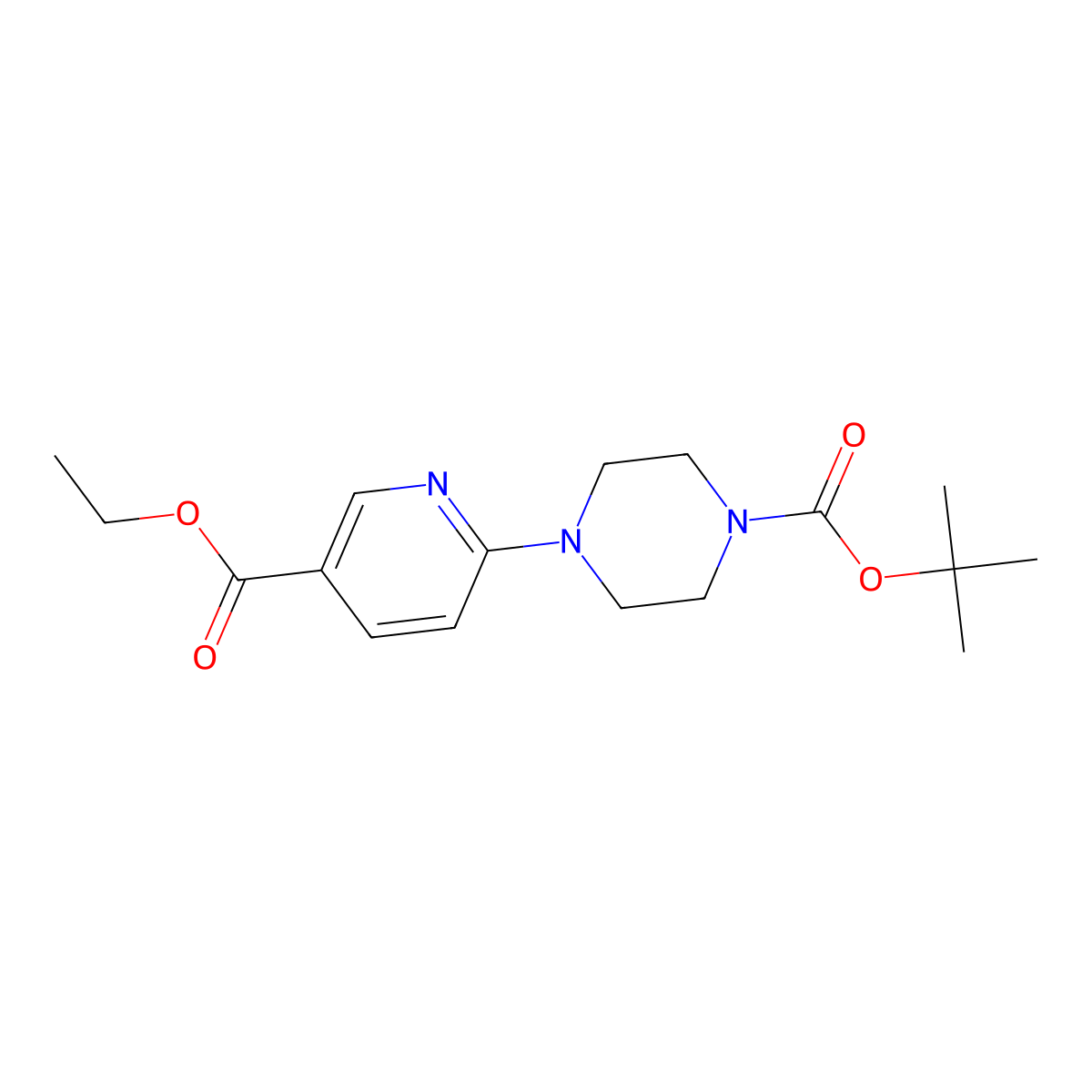 Tert-butyl 4-(5-(ethoxycarbonyl)pyridin-2-yl)piperazine-1-carboxylate molecular structure, CAS 201809-20-3