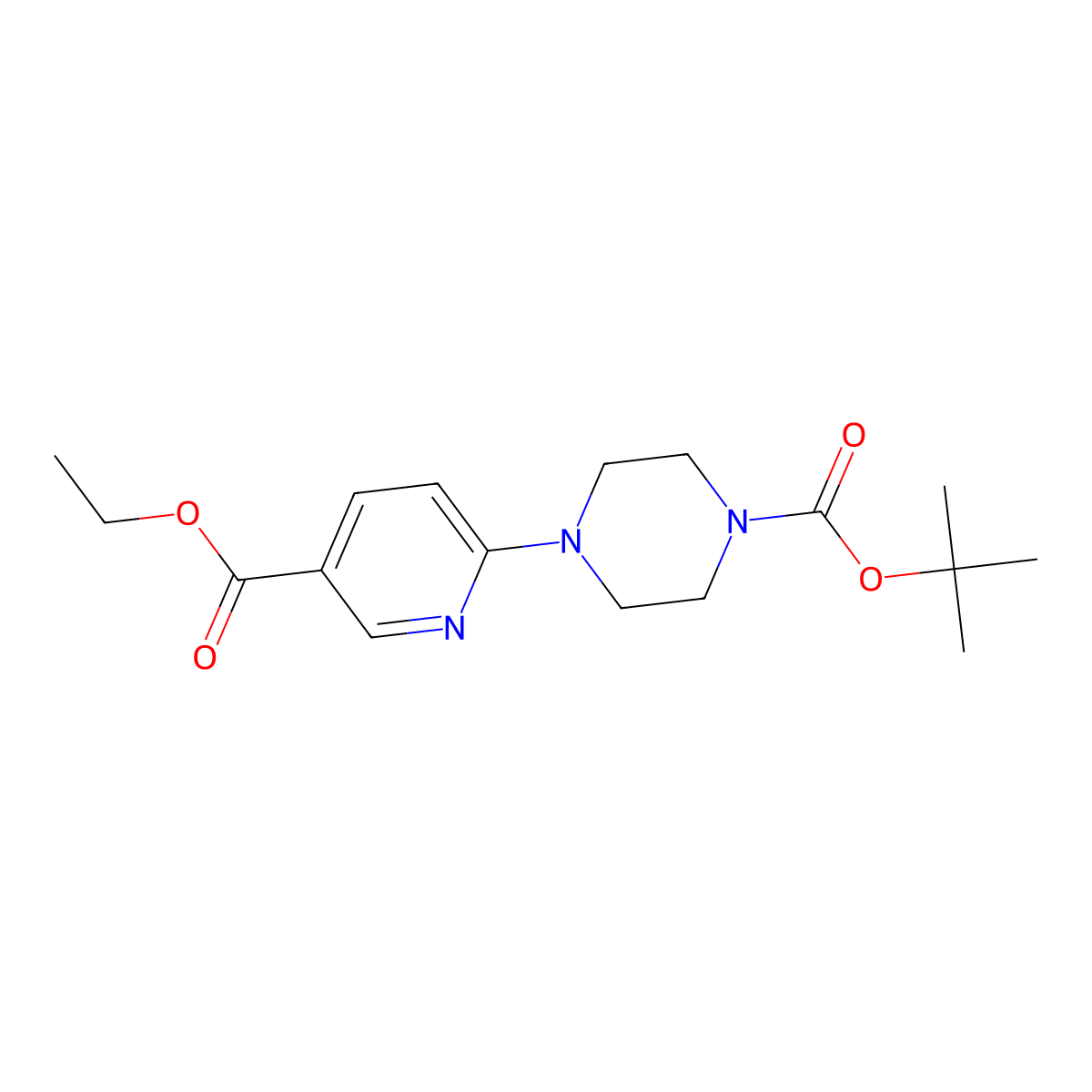 Tert-butyl 4-(5-(ethoxycarbonyl)pyridin-2-yl)piperazine-1-carboxylate molecular structure, CAS 201809-20-3