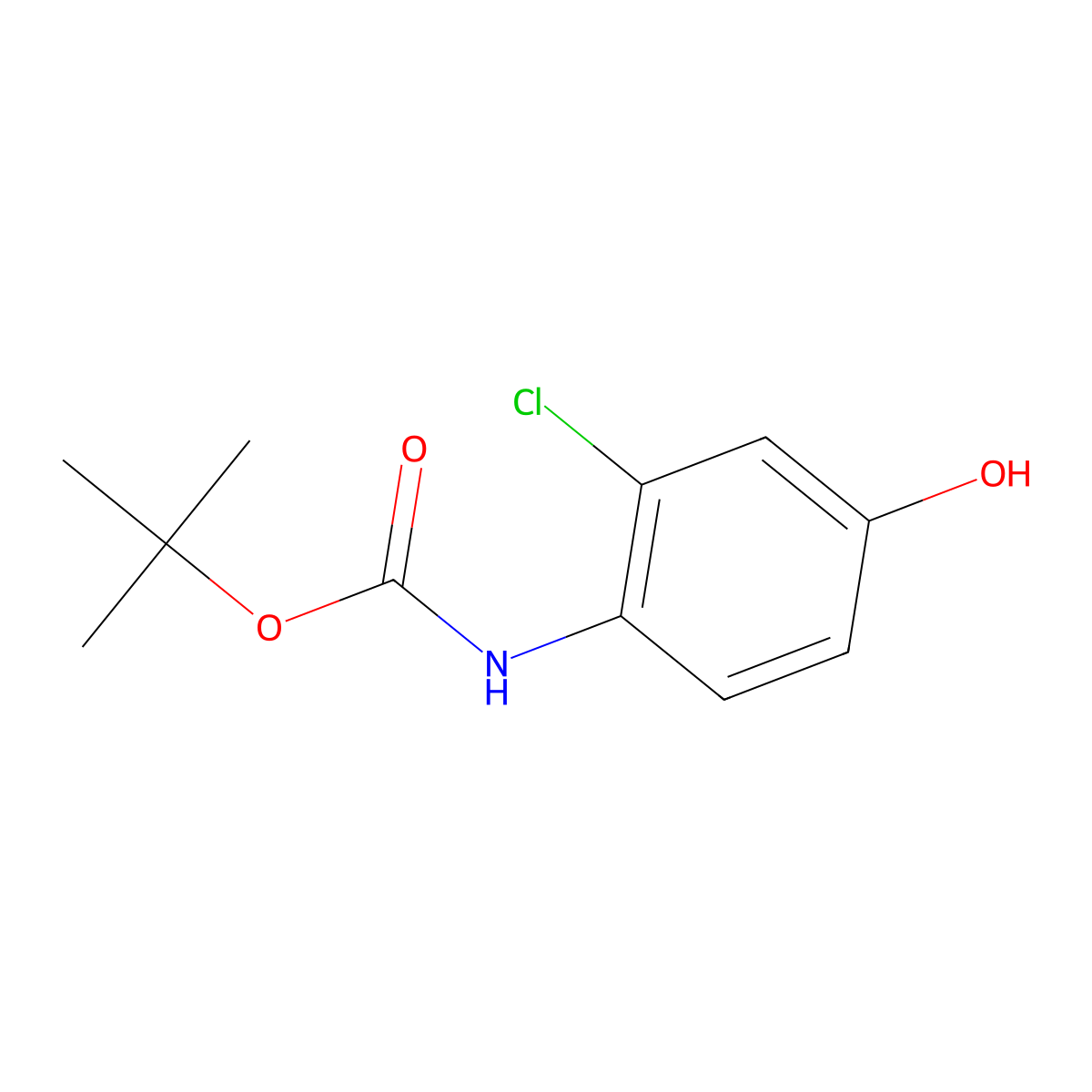 Tert-butyl 2-chloro-4-hydroxyphenylcarbamate molecular structure, CAS 201811-58-7